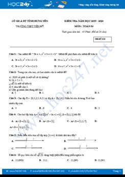 Đề kiểm tra 1 tiết Chương 1 Đại số 10 Trường THPT Yên Mỹ năm học 2019 - 2020