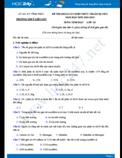 Đề KSCL đầu năm môn Sinh học lớp 10 năm 2019-2020 - Trường THPT Liễn Sơn có đáp án