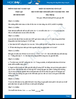 Đề KSĐG năng lực HSG môn Sinh lớp 9 năm 2019 - Phòng GD&ĐT Ngọc Lặc có đáp án