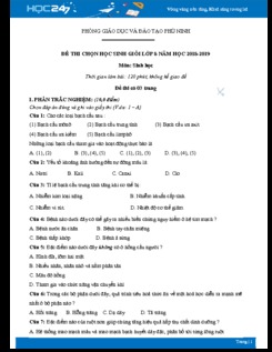 Đề thi HSG môn Sinh lớp 8 cấp huyện năm 2018-2019 - Phòng GD&ĐT Huyện Phù Ninh