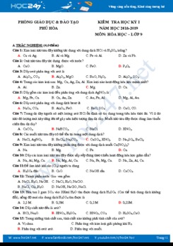 Đề kiểm tra HK1 môn Hóa học 9 năm học 2018 - 2019 Trường THPT Phú Hòa