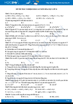 Đề thi trắc nghiệm khảo sát môn Hóa học 10 năm học 2019 - 2020