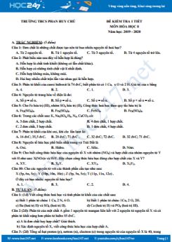 Đề kiểm tra 1 tiết môn Hóa học 8 năm 2019 - 2020 Trường THCS Phan Huy Chú