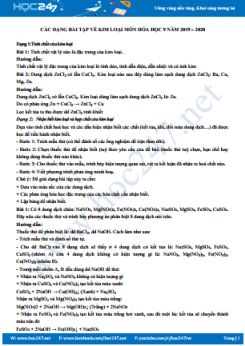 Các dạng bài tập về kim loại môn Hóa học 9 năm 2019 - 2020