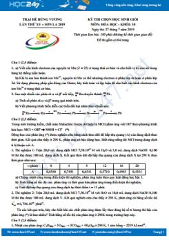 Đề thi chọn HSG môn Hóa 10 năm 2019 Trại hè Hùng Vương