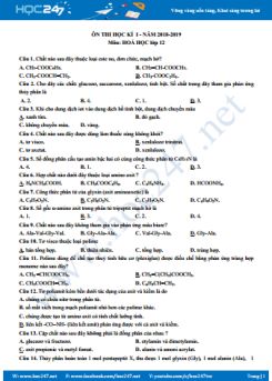 Đề trắc nghiệm ôn thi HK1 môn Hóa học 12 năm 2019 - 2020