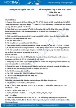 Đề thi HSG môn Hóa học 10 năm 2019 - 2020 Trường THPT Nguyễn Hữu Tiến