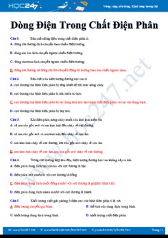 Bài tập trắc nghiệm về Dòng điện trong chất điện phân môn Vật lý 11 năm học 2019-2020
