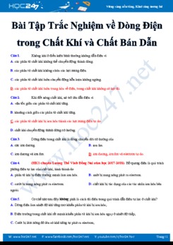 Bài tập trắc nghiệm về Dòng điện trong Chất khí và Chất bán dẫn môn Vật lý 11