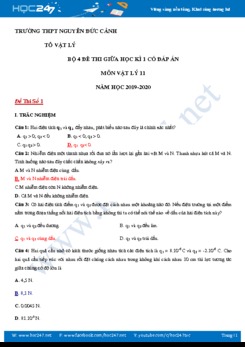 Bộ 4 đề thi giữa HK1 môn Vật lý 11 năm học 2019-2020 trường THPT Nguyễn Đức Cảnh