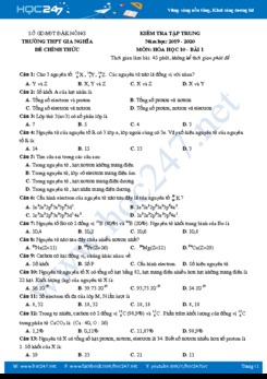 Đề kiểm tra một tiết lần 1 môn Hóa học 10 năm 2019 - 2020 Trường THPT Gia Nghĩa