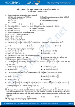 Đề cương ôn thi giữa HK1 môn Toán 10 năm học 2019 - 2020 có đáp án