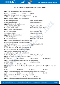 50 Câu trắc nghiệm về Oxit - Axit - Bazo