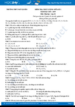 Đề kiểm tra chất lượng giữa HK2 môn Hóa học 10 năm 2018 - 2019 Trường THPT Ngô Quyền