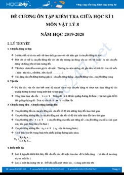 Đề cương ôn tập kiểm tra giữa Học kì 1 môn Vật lý 8 năm học 2019-2020