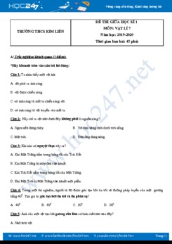 Đề thi giữa HK1 môn Vật lý 7 năm học 2019-2020 trường THCS Kim Liên có đáp án