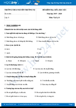 Đề thi giữa HK1 môn Vật lý 8 năm học 2019-2020 trường THCS Nguyễn Trường Tộ