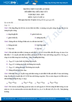 Đề thi giữa HK1 môn Vật lý 11 năm học 2019-2020 trường THPT Nguyễn An Ninh