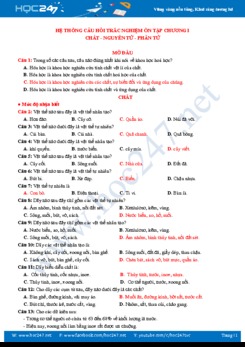 Hệ thống câu hỏi trắc nghiệm ôn tập Chương I môn Hóa học 8