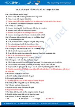 Trắc nghiệm về Polime và vật liệu Polime