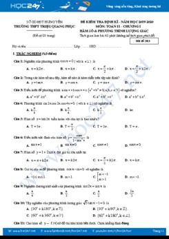 Đề kiểm tra 1 tiết Chương 1 ĐS & GT 11 năm học 2019 - 2020 Trường THPT Triệu Quang Phục