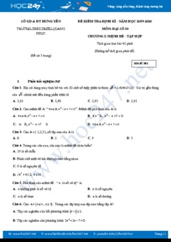 Đề kiểm tra 1 tiết Chương 1 Đại số 10 năm học 2019 - 2020 có đáp án Trường THPT Triệu Quang Phục