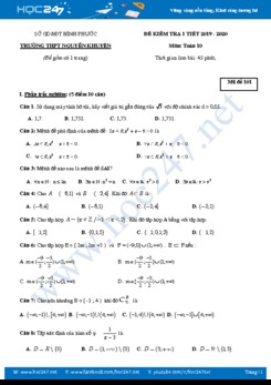 Đề kiểm tra 1 tiết Chương 2 Đại số 10 năm học 2019 - 2020 Trường THPT Nguyễn Khuyến