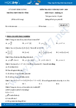 Đề kiểm tra 1 tiết Chương 2 Đại số 10 năm học 2019 - 2020 Trường THPT Phước Vĩnh
