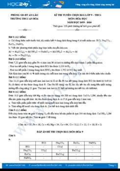 Đề thi chọn HSG môn Hóa 9 năm học 2019 -2020 Trường THCS An Hòa
