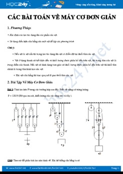 Các bài toán về Máy cơ đơn giản bồi dưỡng HSG Vật lý 8 năm học 2019-2020