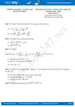 Đề thi giữa HK1 môn Toán 9 năm 2019-2020 Phòng GD&ĐT Quận Hà Đông