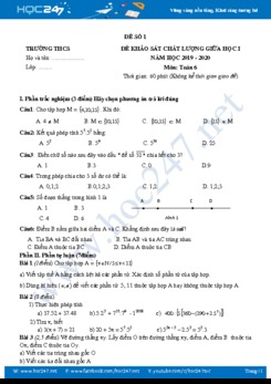 Bộ 2 đề thi tham khảo giữa HK1 môn Toán 6 năm 2019-2020 có đáp án