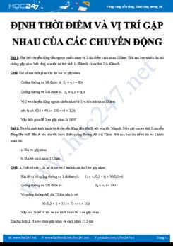 Giải bài toán về Định thời điểm và vị trí gặp nhau của các chuyển động môn Vật lý 8