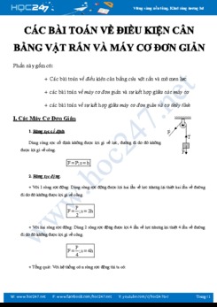 Phương pháp giải các bài toán về Điều kiện cân bằng vật rắn và Máy cơ đơn giản