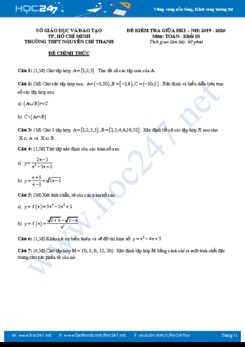 Đề thi giữa HK1 môn Toán 10 năm học 2019 - 2020 có đáp án Trường THPT Nguyễn Chí Thanh
