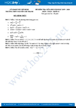 Đề thi giữa HK1 môn Toán 11 năm học 2019 - 2020 có đáp án Trường THPT Nguyễn Chí Thanh