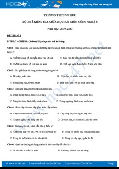 Bộ 2 đề kiểm tra giữa HK1 môn Công Nghệ 6 năm học 2019-2020 trường THCS Vũ Hữu