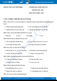 Đề kiểm tra 1 tiết HK1 môn Công Nghệ 6 năm học 2019-2020 trường THCS Ngô Thời Nhiệm