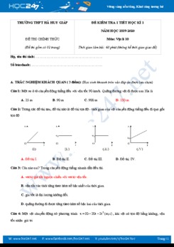 Đề kiểm tra 1 tiết HK1 môn Vật lý 10 năm học 2019-2020 trường THPT Hà Huy Giáp có đáp án