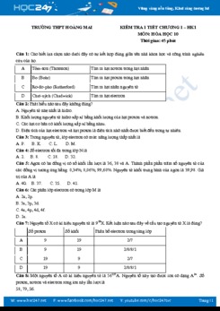 Đề kiểm tra Chương Nguyên Tử môn Hóa 10 năm 2019 - 2020 Trường THPT Hoàng Mai