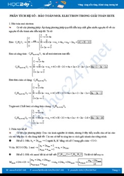 Phân tích hệ số bảo toàn mol electron trong giải toán Este