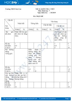 Ma trận và 2 Đề kiểm tra Chương 1 Hình học 7 năm 2019-2020 Trường THCS Sơn Cao