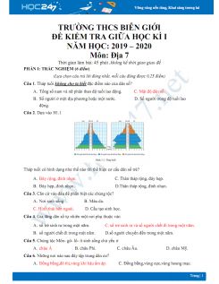 Đề thi giữa HK1 môn Địa lý lớp 7 năm 2019-2020 - Trường THCS Biên Giới có đáp án