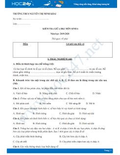 Đề thi giữa HK1 môn Sinh lớp 6 năm 2019-2020 - Trường THCS Nguyễn Thị Minh Khai có đáp án