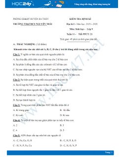 Đề thi giữa HK1 môn Sinh lớp 9 năm 2019-2020 - Trường TH & THCS Nguyễn Trãi có đáp án