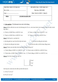 Đề kiểm tra 1 tiết HK1 môn Vật lý 6 năm học 2019-2020 trường THCS Võ Thị Sáu