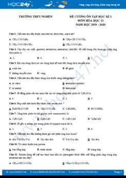 Đề cương ôn tập HK1 môn Hóa học 12 năm 2019 - 2020 Trường THPT Nghèn, Can Lộc
