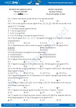 Đề kiểm tra Chương 1 môn Hóa học 10 năm 2019-2020