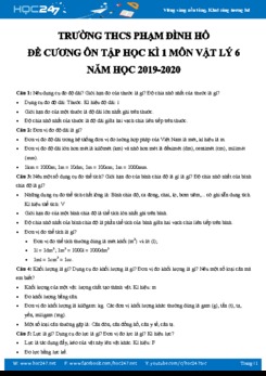 Đề cương ôn tập Học kì 1 môn Vật lý 6 năm học 2019-2020 trường THCS Phạm Đình Hổ