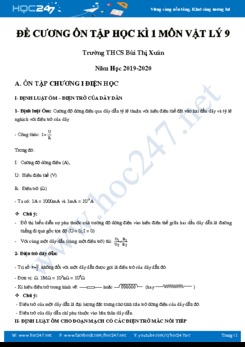 Đề cương ôn tập Học kì 1 môn Vật lý 9 năm học 2019-2020 trường THCS Bùi Thị Xuân